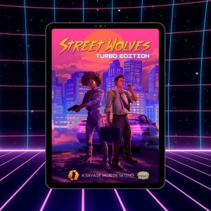 Street Wolves book cover on a tablet over a grid background.