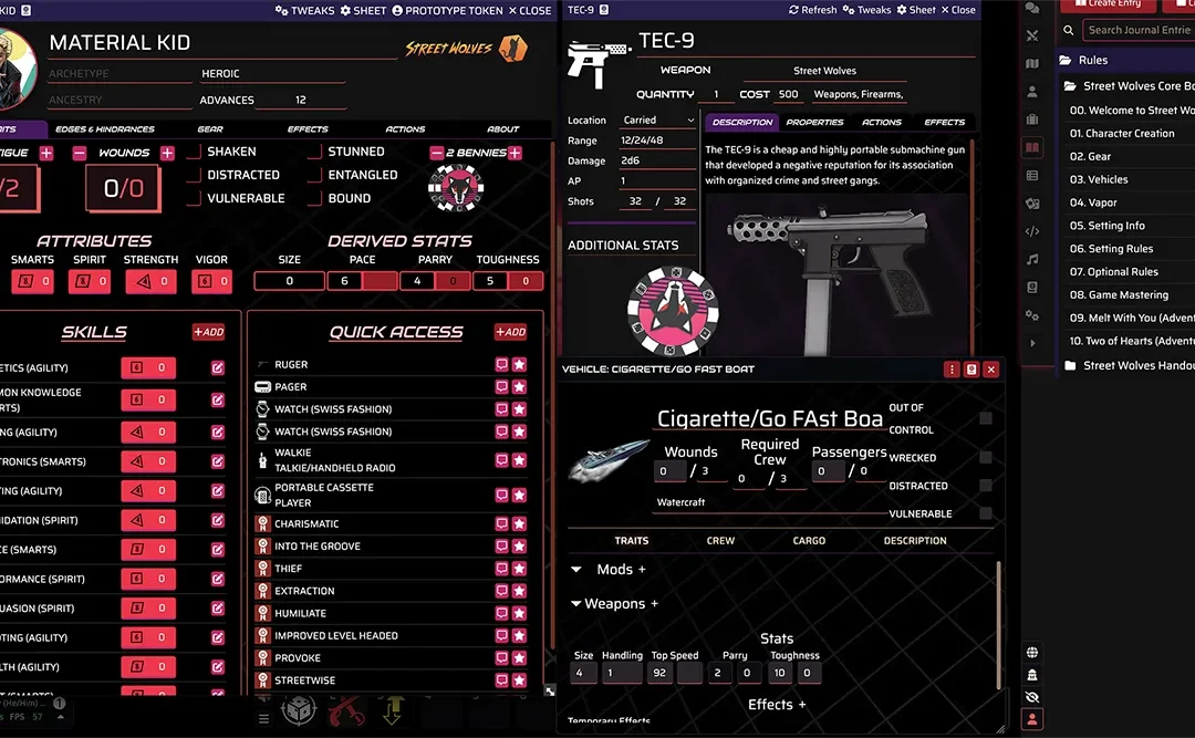 Street Wolves ON Foundry VTT Changes