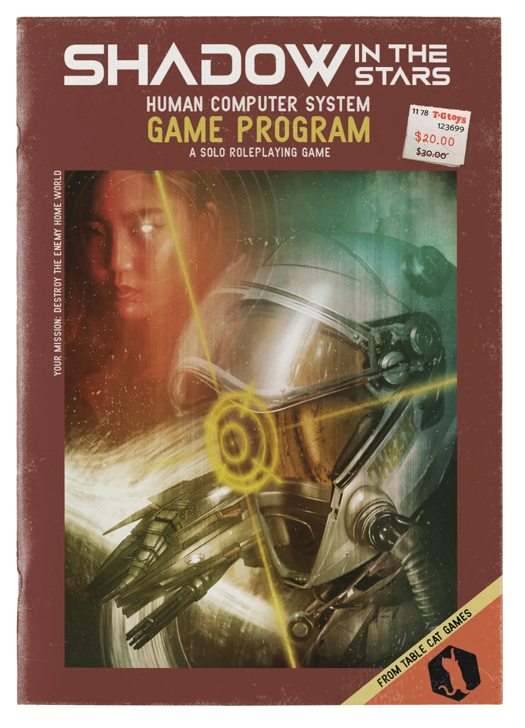 Shadow in the Stars book cover. It looks like an old atari game cover with a pilot and mysterious woman in the background. Very sci fi themed.